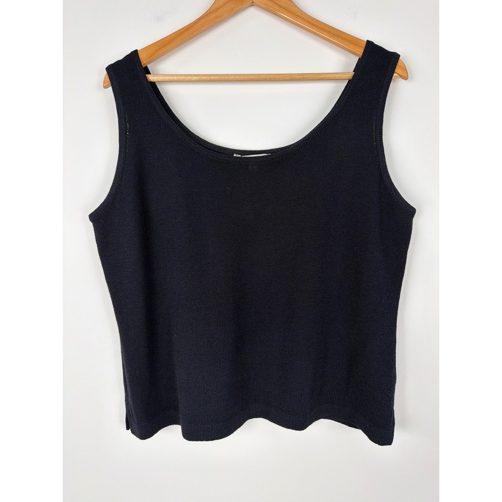 St. John Santana Knit Tank Top Sz L Black Dark Navy Scoop Neck Sleeveless Luxury